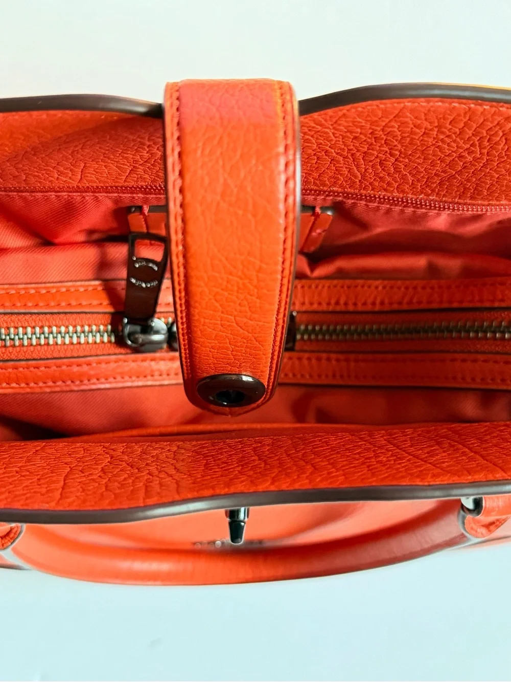 Coach Mercer Red/Orange Pebbled Leather Satchel 2 way handbag